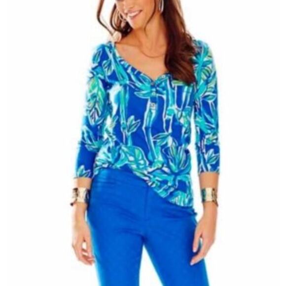 Lilly Pulitzer Sweaters - Lilly Pulitzer Blue Crush Bamboo Palmetto Top XXS Shirt Preppy Beach NWOT‎